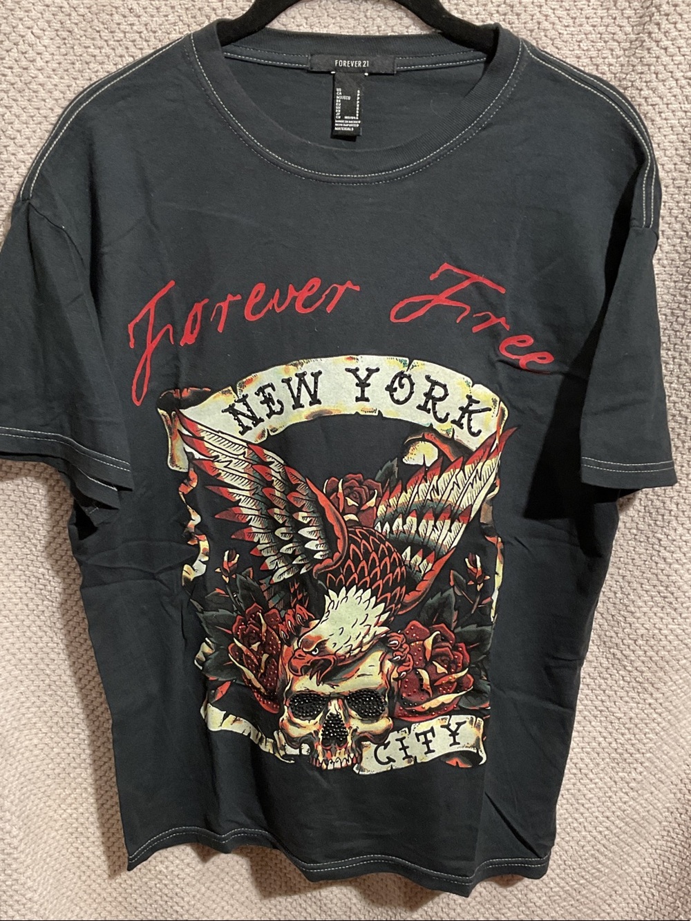Forever 21 Black Graphic Eagle & Skull Short Sleeve Tee